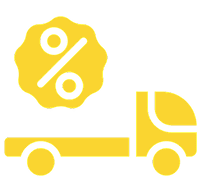 Yellow delivery truck with percentage symbol.