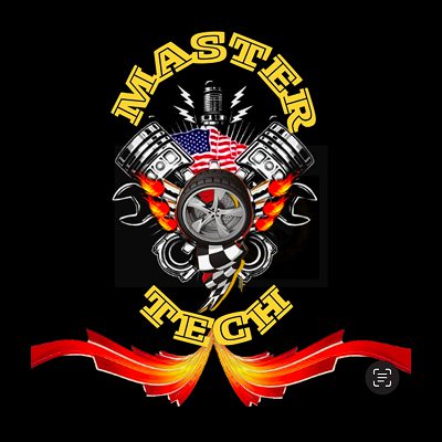 Master Tech logo with engine and flames.