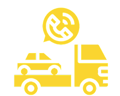 Tow truck with car and phone symbol.